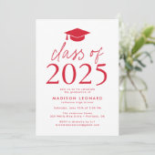 Moderne Klasse van 2025 Red Graduation Party Kaart (Staand voorkant)