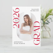 Moderne Klasse van 2025 Red Photo Graduation Party Kaart (Staand voorkant)