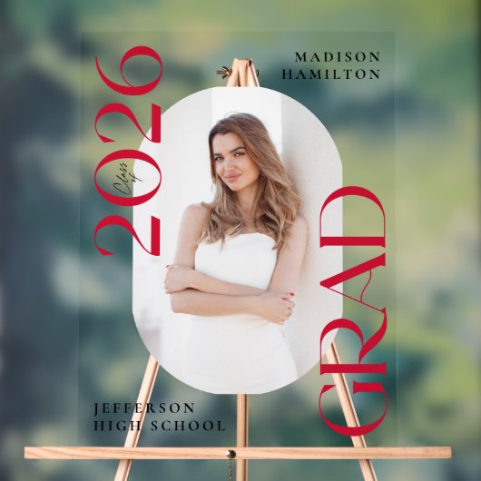 Moderne Klasse van 2025 Rode Foto Afstuderen Welko Acryl Bord (Neutraal)