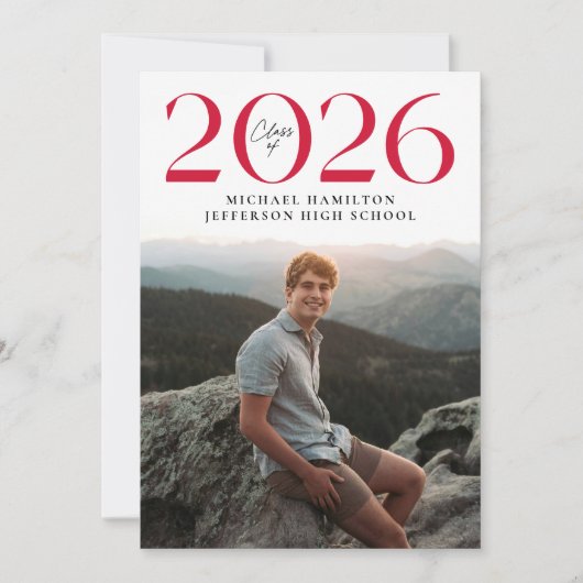 Moderne Klasse van 2025 Rood 2 Foto Afstuderen Aankondiging (Voorkant)