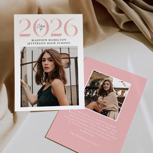 Moderne Klasse van 2025 Roze 2 Foto Afstuderen Aankondiging