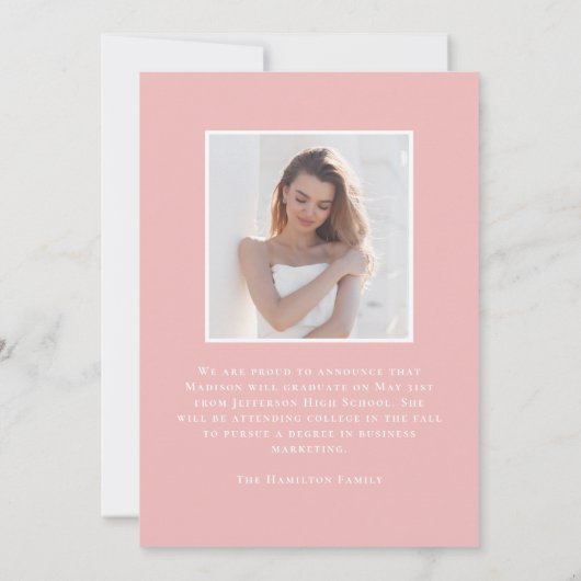Moderne Klasse van 2025 Roze Afstudeerder 2 Foto A Aankondiging (Achterkant)