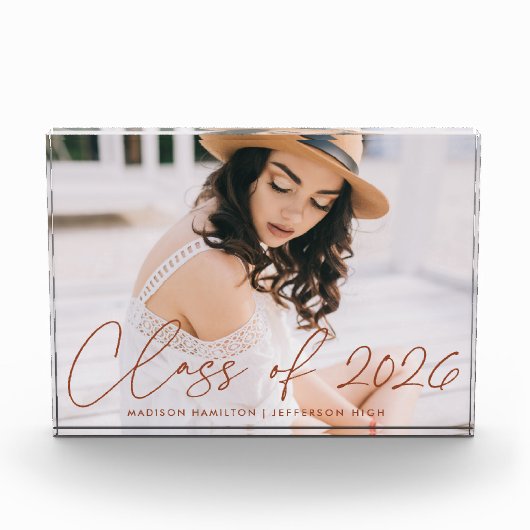 Moderne Klasse van 2025 Terracotta Script Afstuder Fotoblokken (Voorkant)