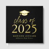 Moderne Klasse van 2025 Zwart Foto Afstuderen Gastenboek (Voorkant)