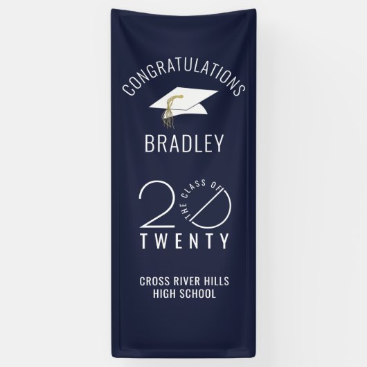 Moderne KLASSE VAN 20XX Navy Blue Afstuderen Door Spandoek (Verticaal)
