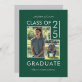 Moderne Klasse van 25 Groen Zilver 2 Foto Open Hui Aankondiging (Voorkant / Achterkant)