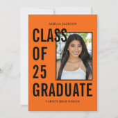 Moderne klasse van 25 Oranje en zwarte afstudeerfe Kaart (Voorkant)