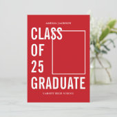 Moderne Klasse van 25 Rood & Wit Graduation Party Kaart (Staand voorkant)
