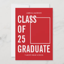 Moderne Klasse van 25 Rood & Wit Graduation Party