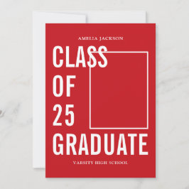 Moderne Klasse van 25 Rood & Wit Graduation Party Kaart