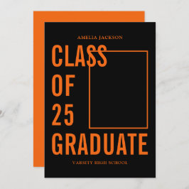 Moderne Klasse Van 25 Zwart & Oranje Afstudeerfees Kaart