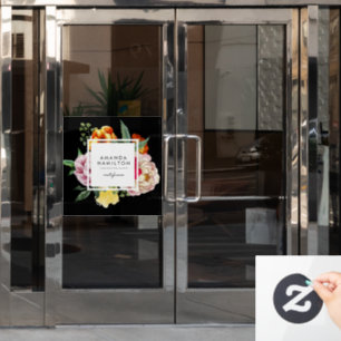 Moderne Klasse Waterverf Pioen Bloemstuk ZWART op Raamsticker