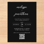 Moderne Klasse Zwarte & Witte Script QR-code Trouw Acryl Uitnodigingen (Voorkant)