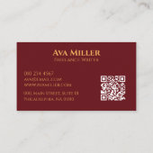 Moderne klasserode gouden minimalistische QR-code Visitekaartje (Achterkant)