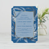 Moderne Klassiek Blauwe Bladeren Geometrische Goud Kaart (Staand voorkant)