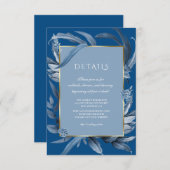 Moderne Klassiek Blauwe Bladeren Gouden Huwelijksr Informatiekaartje (Voorkant / Achterkant)