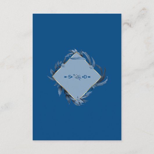 Moderne Klassiek Blauwe Bladeren Gouden Huwelijksr Informatiekaartje (Achterkant)