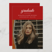 Moderne Klassiek Eenvoudig Manuscript Rode Afstude Kaart (Voorkant / Achterkant)