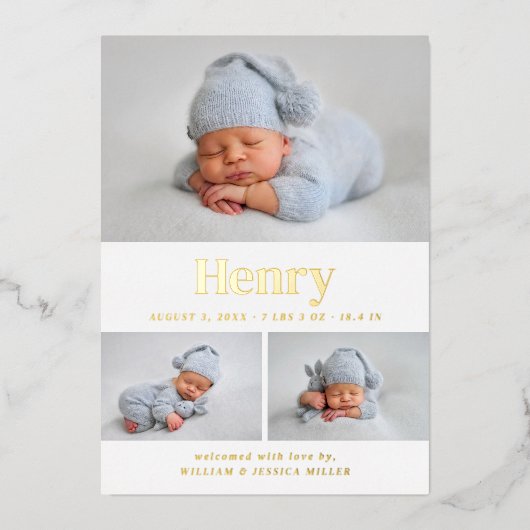 Moderne Klassieke 3 Foto Collage Folie Uitnodiging (Voorkant)