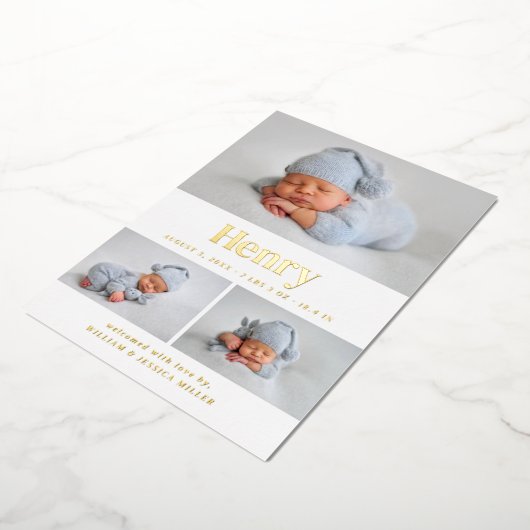 Moderne Klassieke 3 Foto Collage Folie Uitnodiging (Gedraaid)