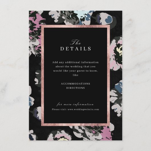 Moderne klassieke abstracte bloemige trouwdetails informatiekaartje (Voorkant)