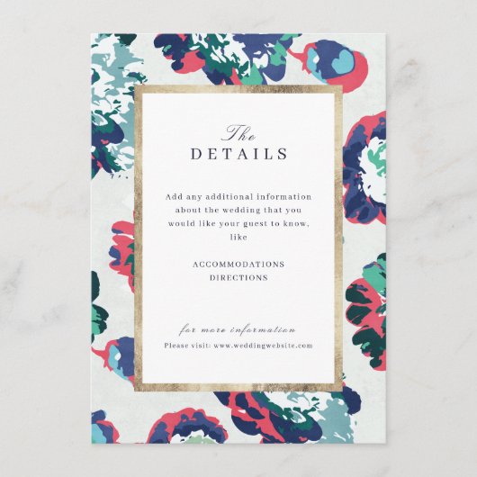 Moderne klassieke abstracte bloemige trouwdetails informatiekaartje (Voorkant)