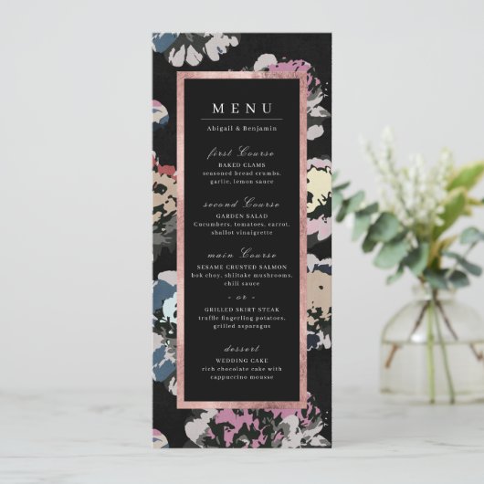 Moderne, klassieke abstracte bruidsbruiloft menu (Staand voorkant)