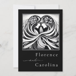 Moderne klassieke Art Deco Zwart & Wit Bruiloft Kaart