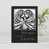 Moderne klassieke Art Deco Zwart & Wit Bruiloft Kaart (Staand voorkant)