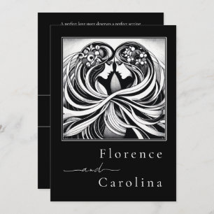 Moderne klassieke Art Deco Zwart & Wit Bruiloft Kaart