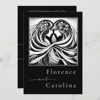 Moderne klassieke Art Deco Zwart & Wit Bruiloft Kaart