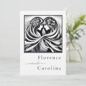 Moderne klassieke Art Deco Zwart & Wit Bruiloft Kaart (Staand voorkant)