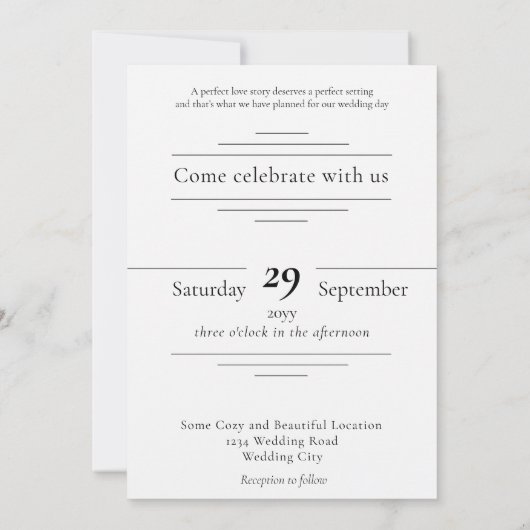 Moderne klassieke Art Deco Zwart & Wit Bruiloft Kaart (Achterkant)