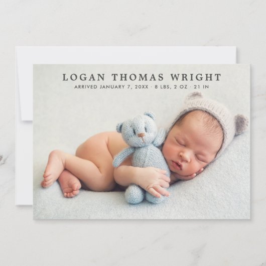 Moderne klassieke baby jongen foto collage geboort aankondiging (Voorkant)