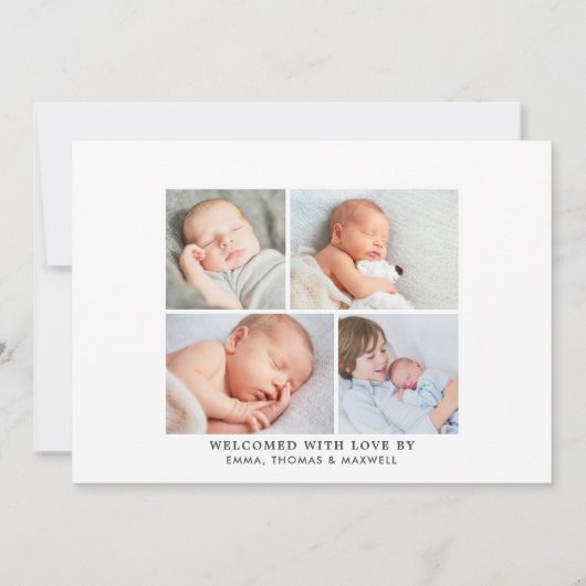 Moderne klassieke baby jongen foto collage geboort aankondiging (Achterkant)