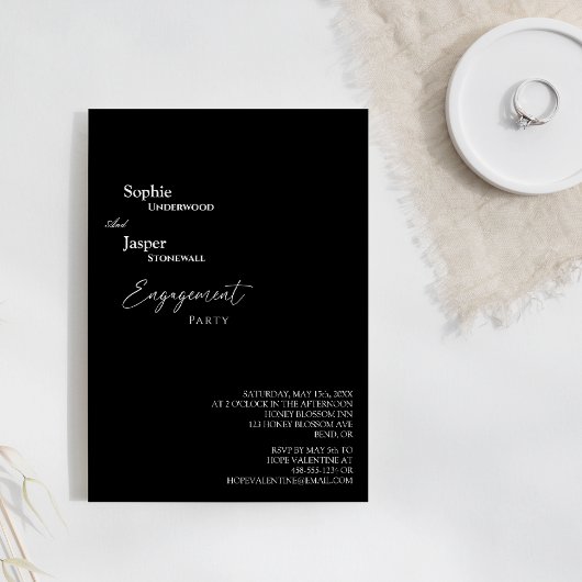 Moderne Klassieke Black Engagement Party Kaart