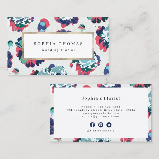 Moderne klassieke blauwe abstracte bloemkool b visitekaartje (Voorkant / Achterkant)