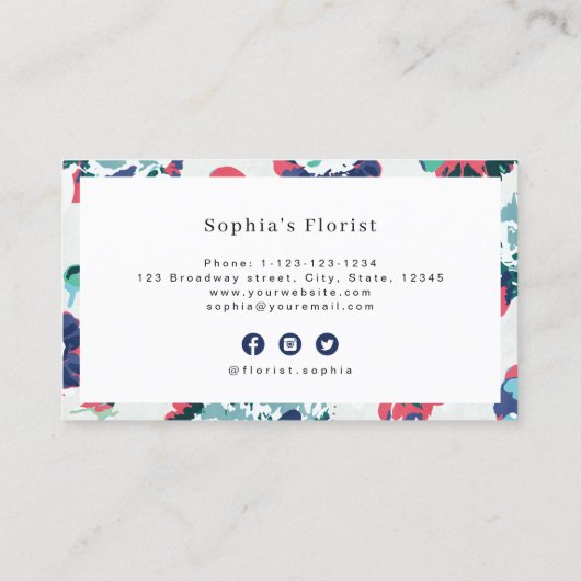 Moderne klassieke blauwe abstracte bloemkool b visitekaartje (Achterkant)