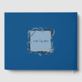 Moderne klassieke blauwe bladeren Geometrische gou Gastenboek (Achterkant)