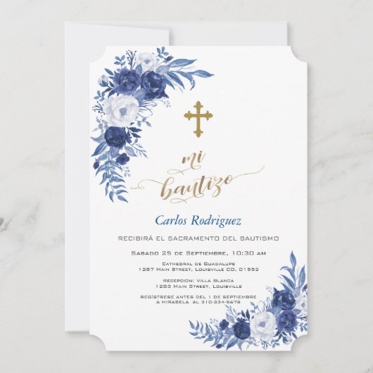 Moderne Klassieke Blauwe Bloemen Kruis Jongen Mi B Kaart (Voorkant)