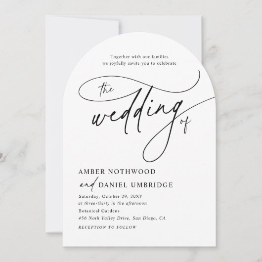 Moderne klassieke blush boog bruiloft uitnodiging (Voorkant)