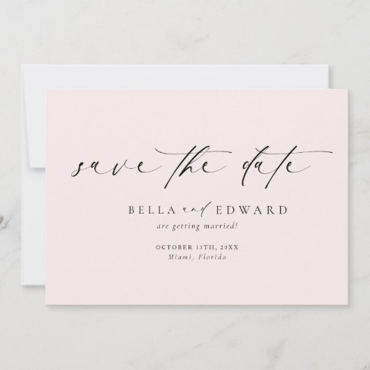 Moderne klassieke blush roze bruiloft Bewaar de da Save The Date (Voorkant)