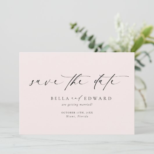 Moderne klassieke blush roze bruiloft Bewaar de da Save The Date (Staand voorkant)