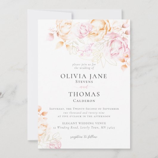 Moderne klassieke blush roze zakje bruiloft kaart (Voorkant)