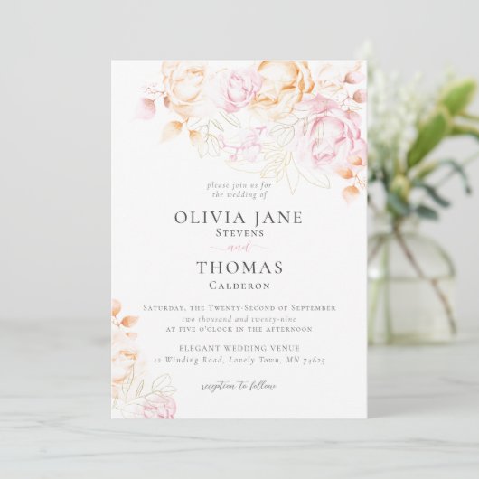 Moderne klassieke blush roze zakje bruiloft kaart (Staand voorkant)