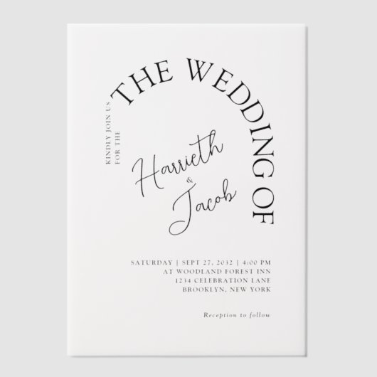 Moderne klassieke boog De bruiloft Vellum Uitnodigingen (Voorkant)