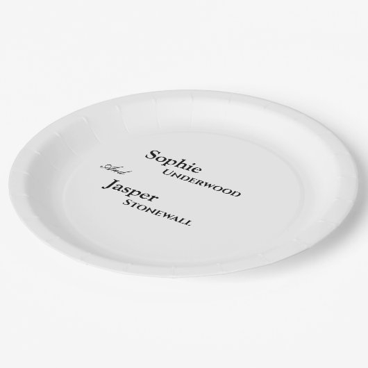 Moderne klassieke bruiloft papieren bordje (Gekanteld)