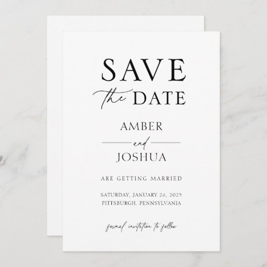 Moderne klassieke bruiloft sparen de Uitnodiging v (Voorkant / Achterkant)