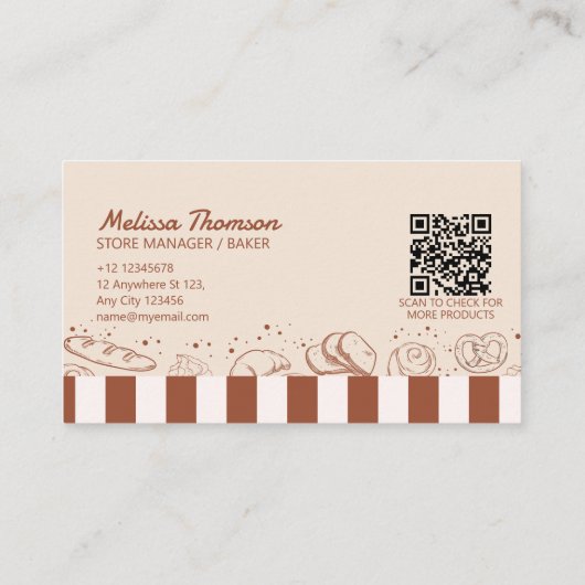 Moderne Klassieke Bruin Beige Bakkerij Shop Visitekaartje (Achterkant)