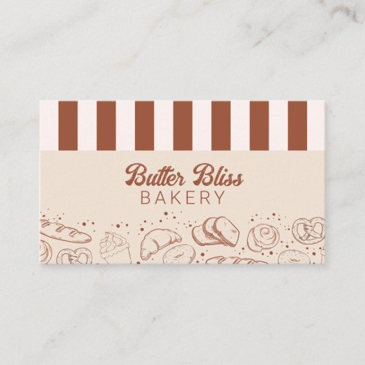Moderne Klassieke Bruin Beige Bakkerij Shop Visitekaartje (Voorkant)